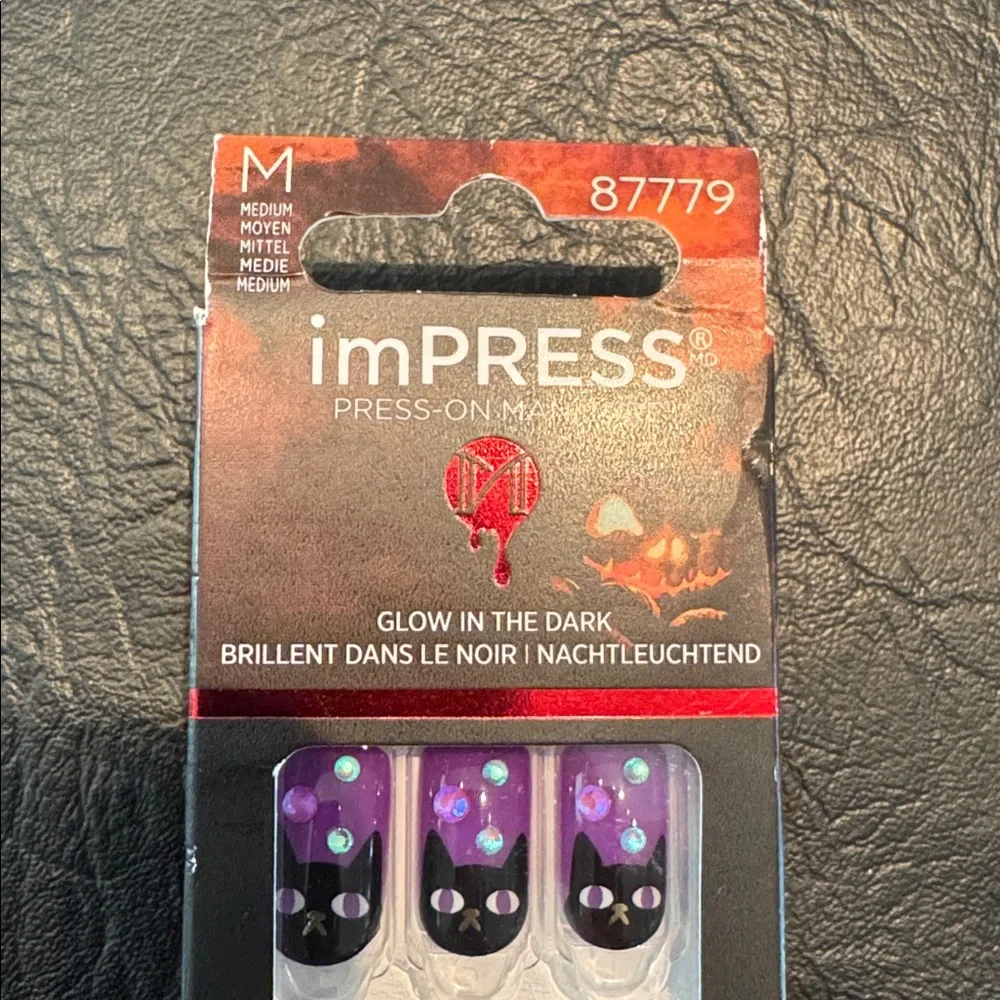 imPRESS Purple and Black Glitter Press-On Nails, NEW